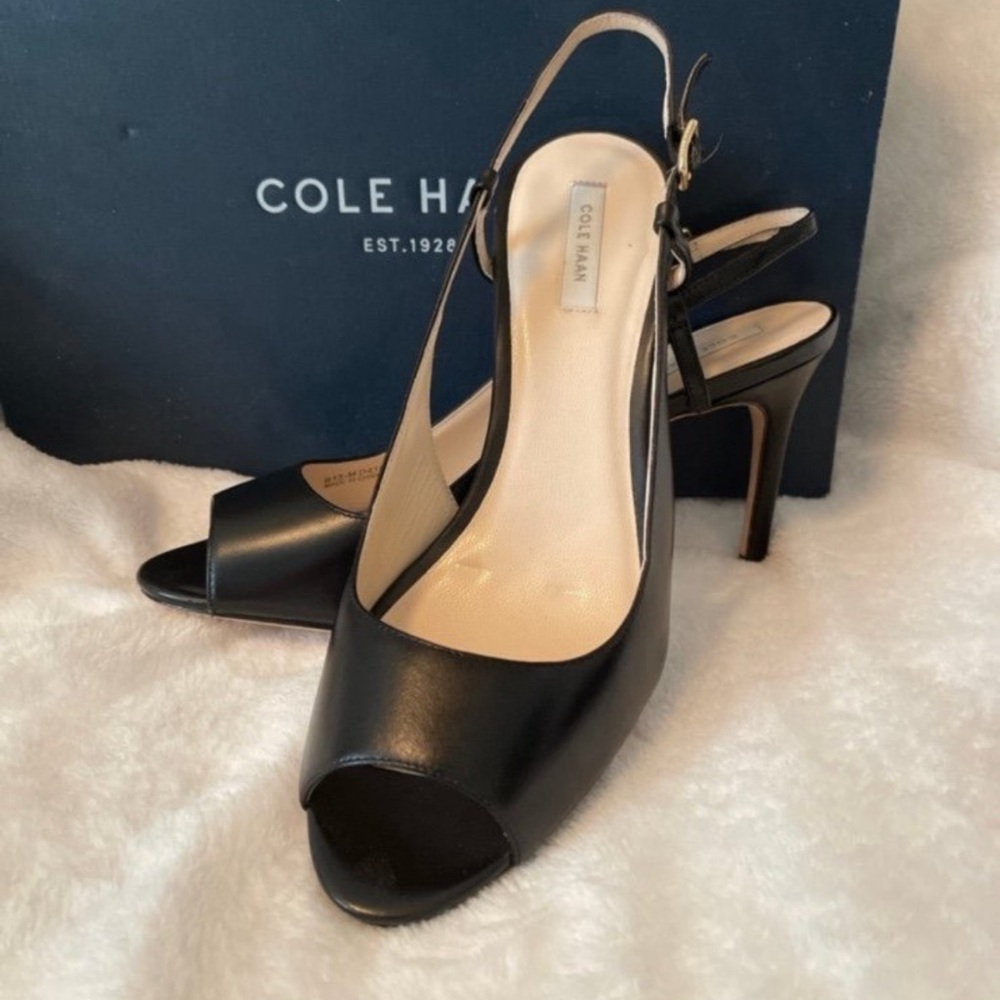 Cole Haan Black Peep-Toe Slingback Heels Sz 8.5